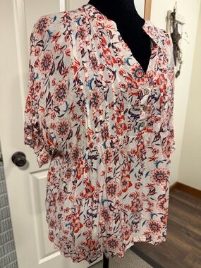 Knox Rose Floral Boho Peplum Blouse XL Lightweight Flowy Top